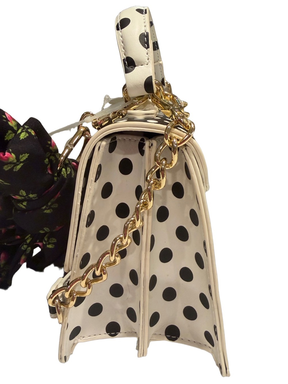 Betsey Johnson NWT Black & White Polka Dot Crossbody with Floral Bow (P244) - Picture 3 of 12